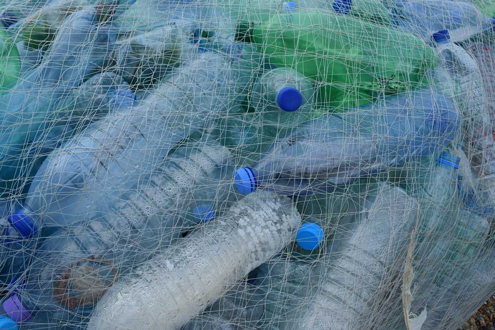 plastic bottles in net