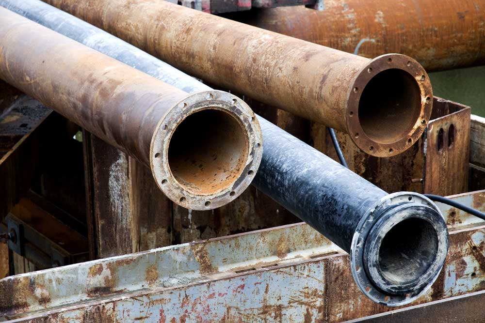 metal lead pipes stacked