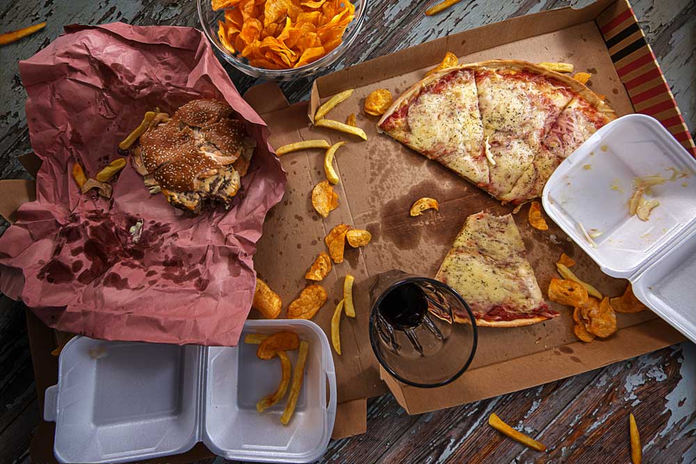 junk food in a pile on counter