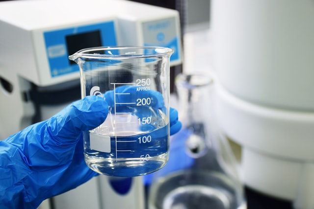 water in lab glassware